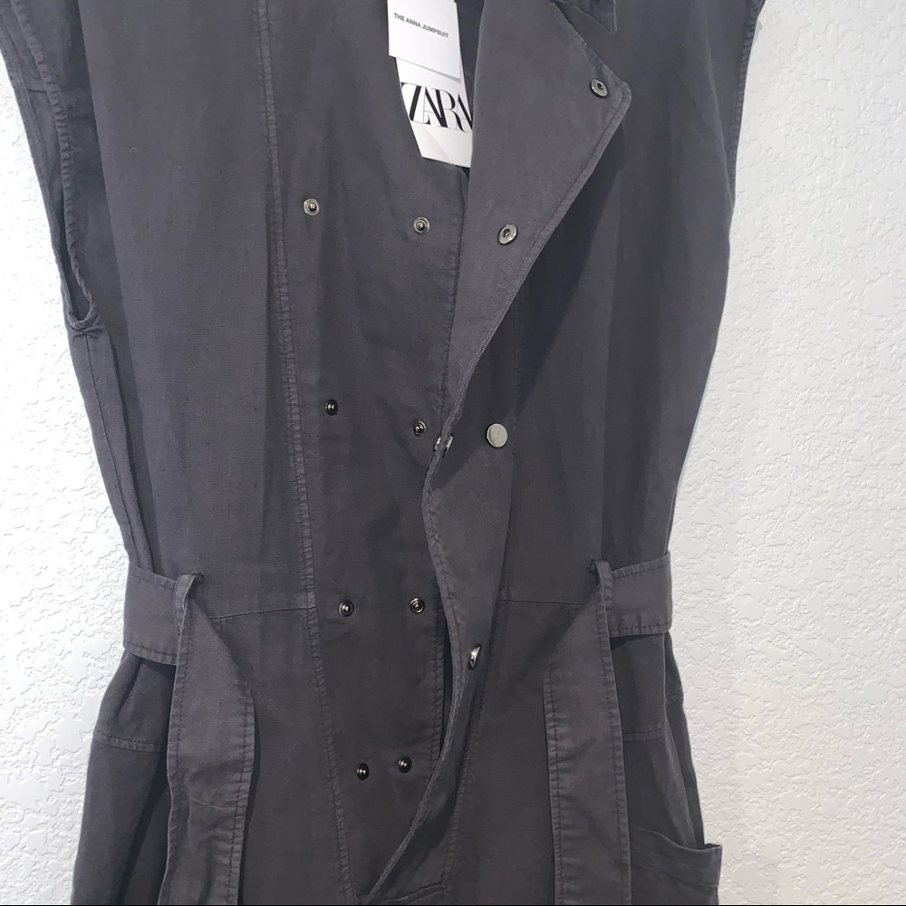 NEW $119 Zara Cotton Linen Blend Utility Jumpsuit with Belt Large FW21 4043/272 - Picture 10 of 15